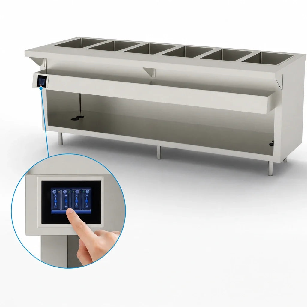 Duke Thurmaduke EW-6-DLPG Electric Waterless Hot Food Well Unit, 6 Full-Size Sealed Wells, Touchscreen, Open Storage Base