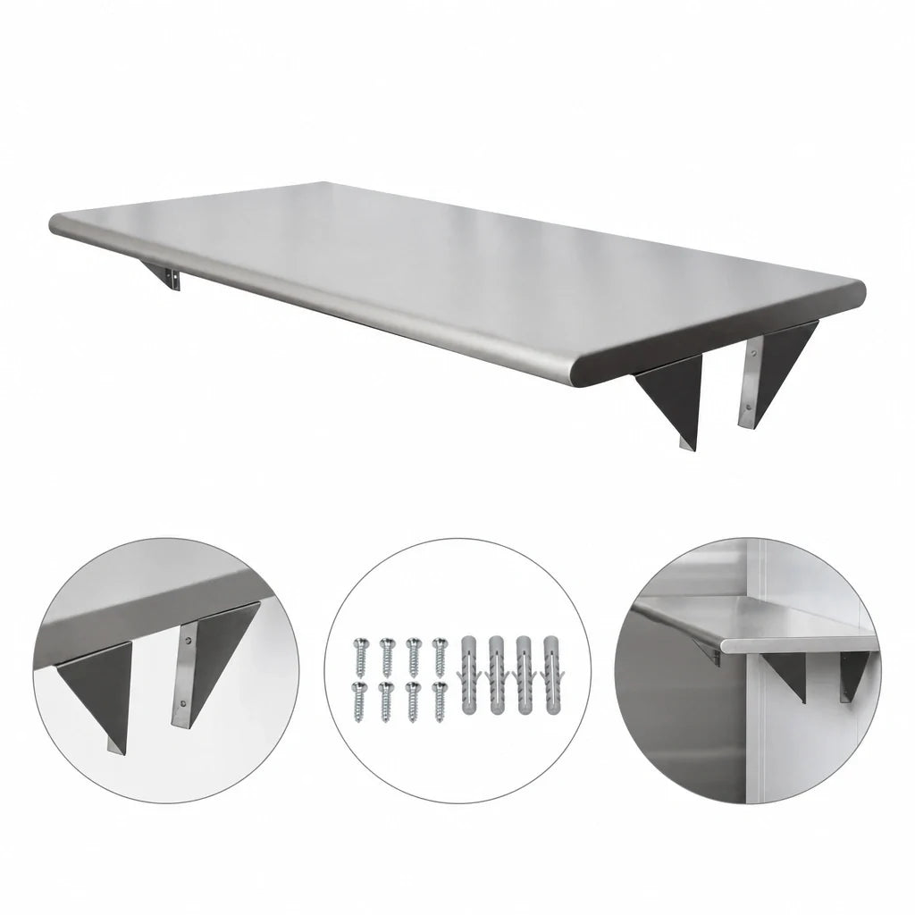 BK Resources PTS-2436 36 x 24 Inch Stainless Steel Pass-Through Shelf, Wall-Mounted, 8 Inch Maximum Wall Thickness