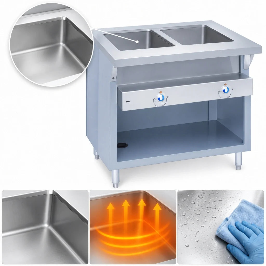 Duke Thurmaduke E-2-DLPG 32-Inch Electric 2-Pan Steamtable Unit with Sealed Wells and Open Storage Base