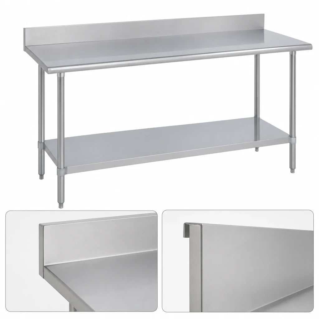 Duke 416-30144-5R Stainless Steel Work Table with 5-Inch Riser and Galvanized Undershelf, 144 x 30 x 36 Inches