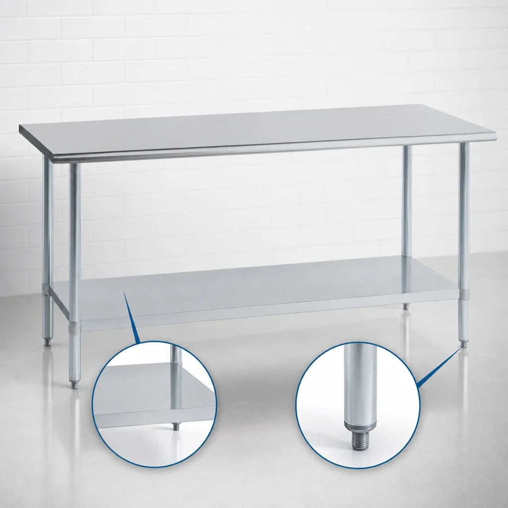 Duke 416-30144 144-Inch x 30-Inch Stainless Steel Work Table, 400-Series Top, Galvanized Undershelf, No Backsplash