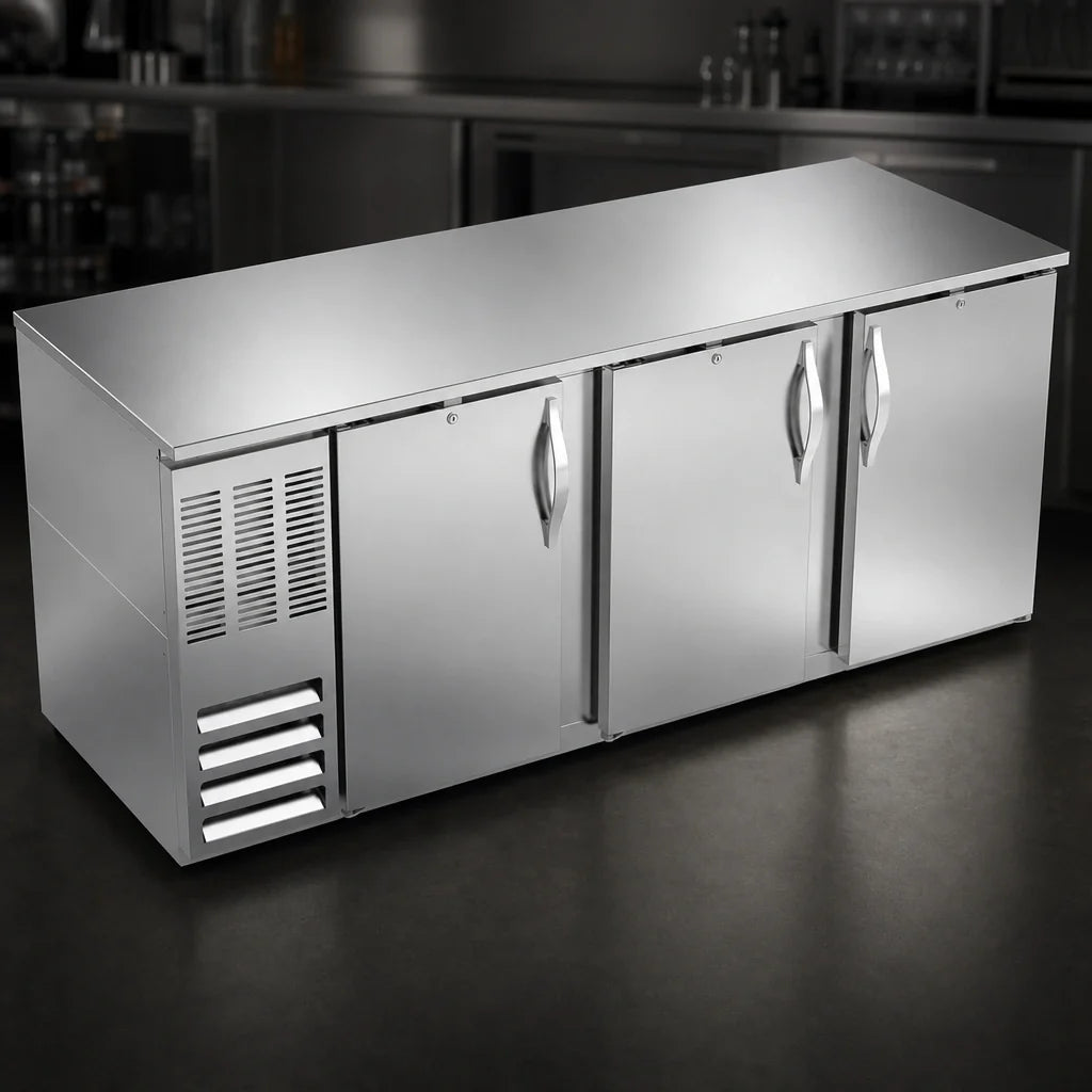 Beverage Air BB78HC-S Three-Section Solid-Door Back Bar Refrigerator, 78-Inch, 26.1 Cu. Ft., Stainless Steel
