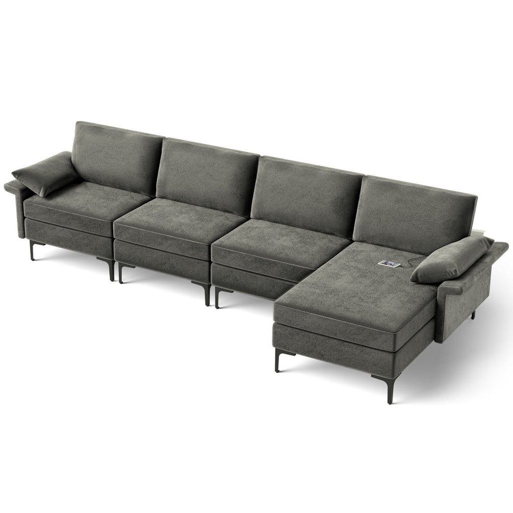 Extra Large L-shaped Sectional Sofa with Reversible Chaise and 2 USB Ports for 4-5 People