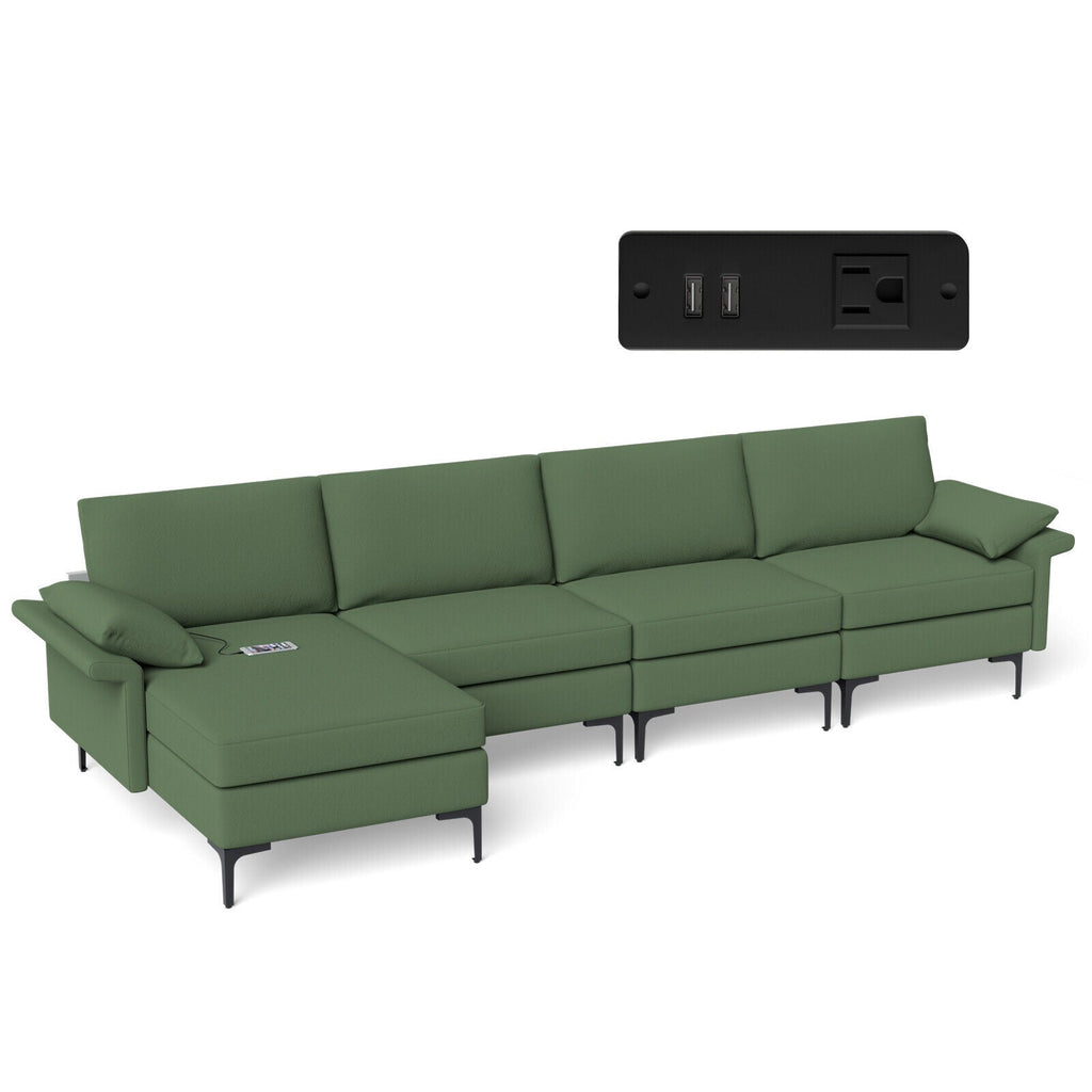 Extra Large L-shaped Sectional Sofa with Reversible Chaise and 2 USB Ports for 4-5 People