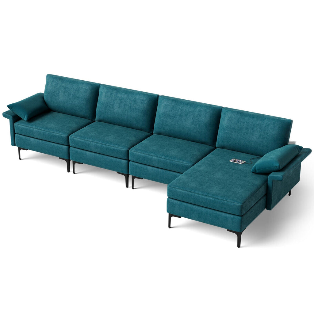 Extra Large L-shaped Sectional Sofa with Reversible Chaise and 2 USB Ports for 4-5 People