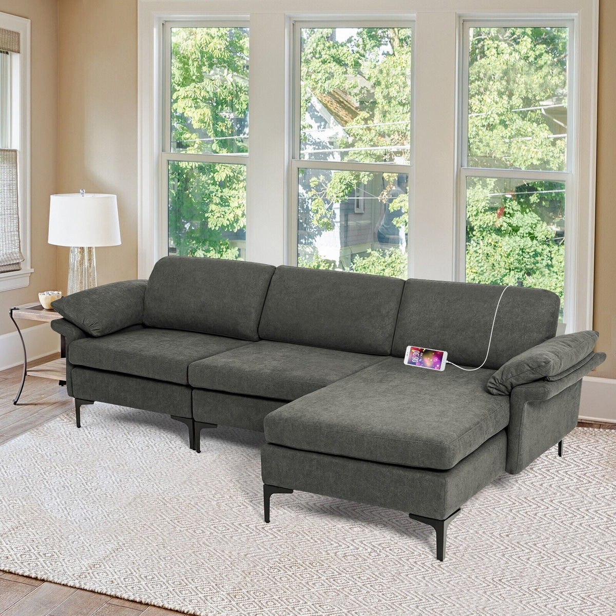 Extra Large Modular L-shaped Sectional Sofa with Reversible Chaise for 4-5 People