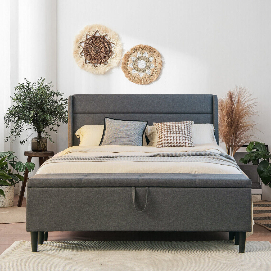 Full/Queen Size Upholstered Platform Bed Frame with Storage Ottoman