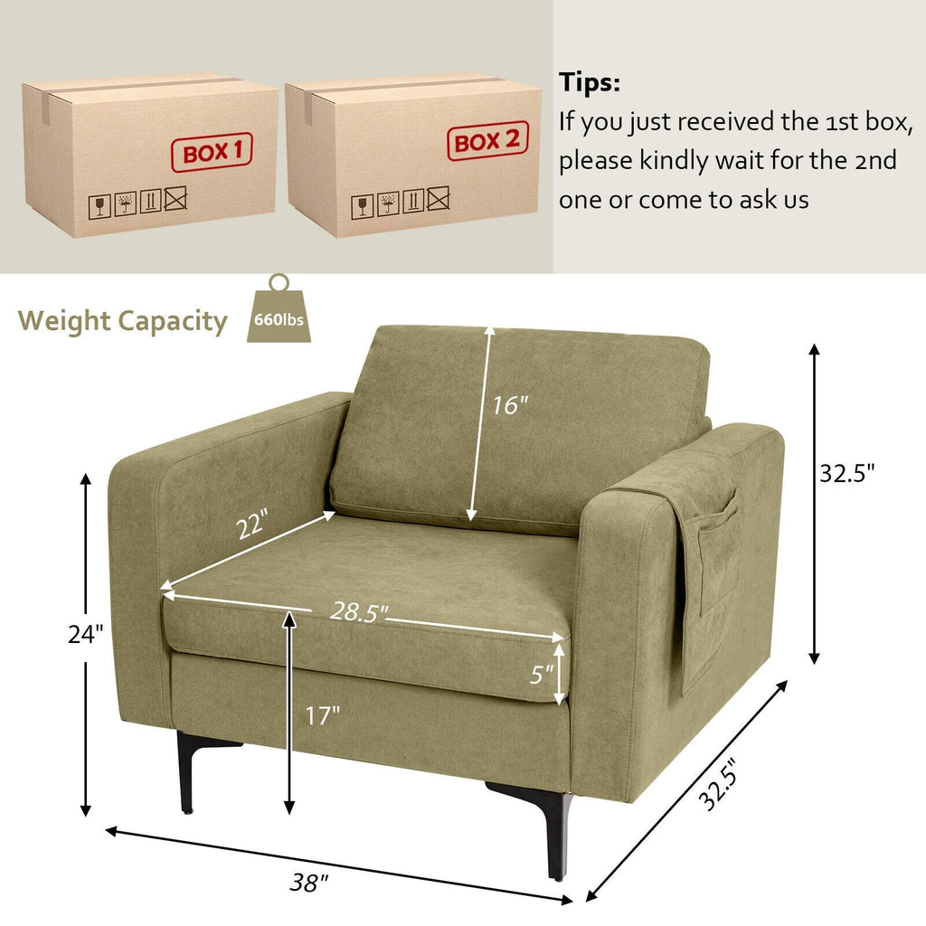 Modern Accent Armchair with Side Storage Pocket