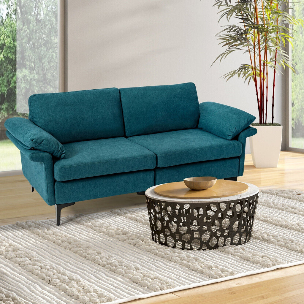 Modern Fabric Loveseat Sofa for with Metal Legs and Armrest Pillows