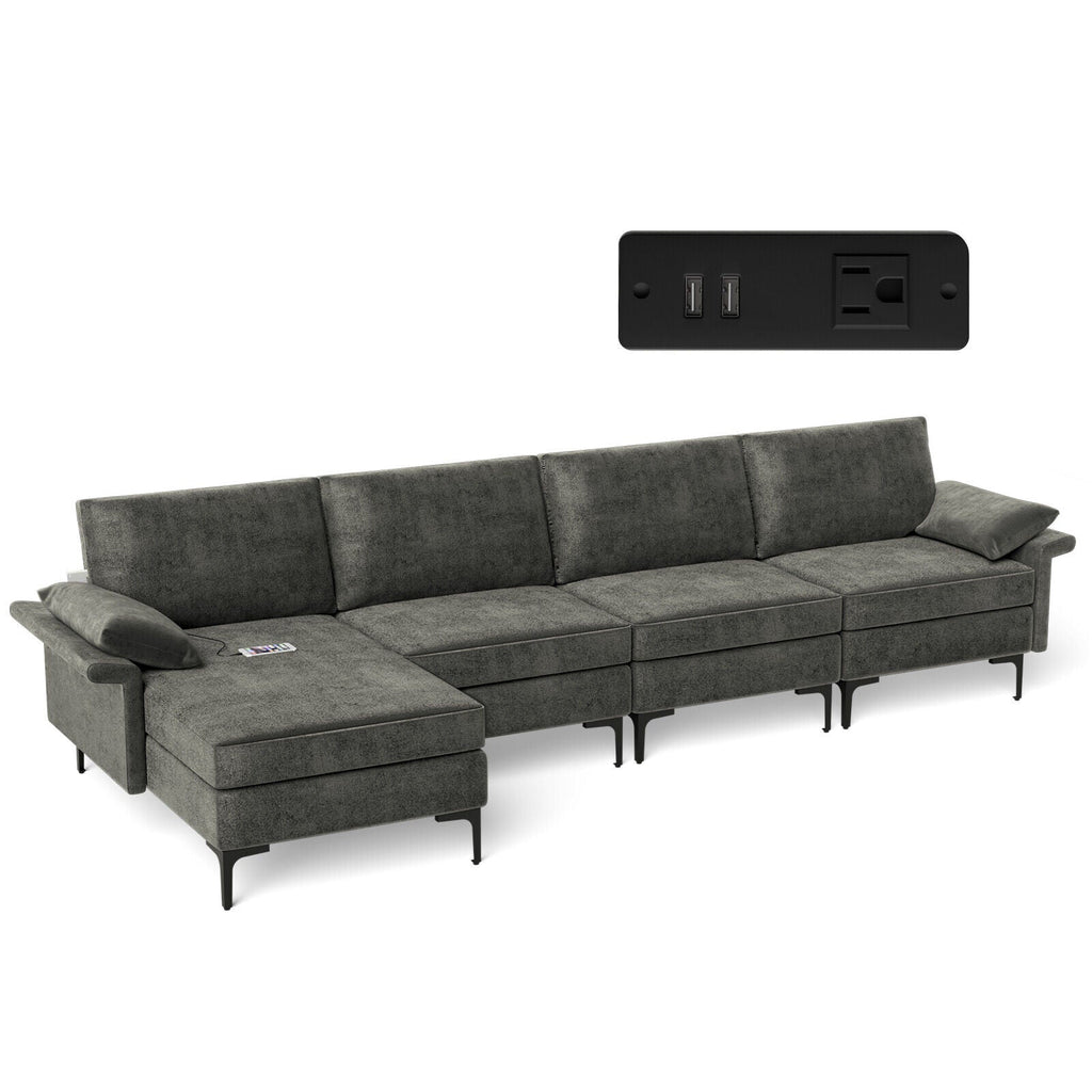 Extra Large L-shaped Sectional Sofa with Reversible Chaise and 2 USB Ports for 4-5 People