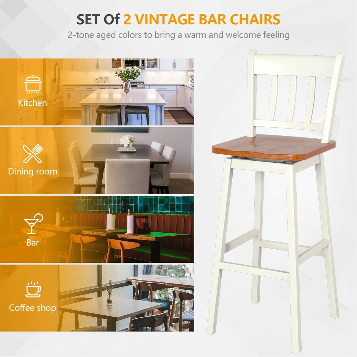 30.5 Inches Set of 2 Swivel Bar Stools with 360¬∞ Swiveling