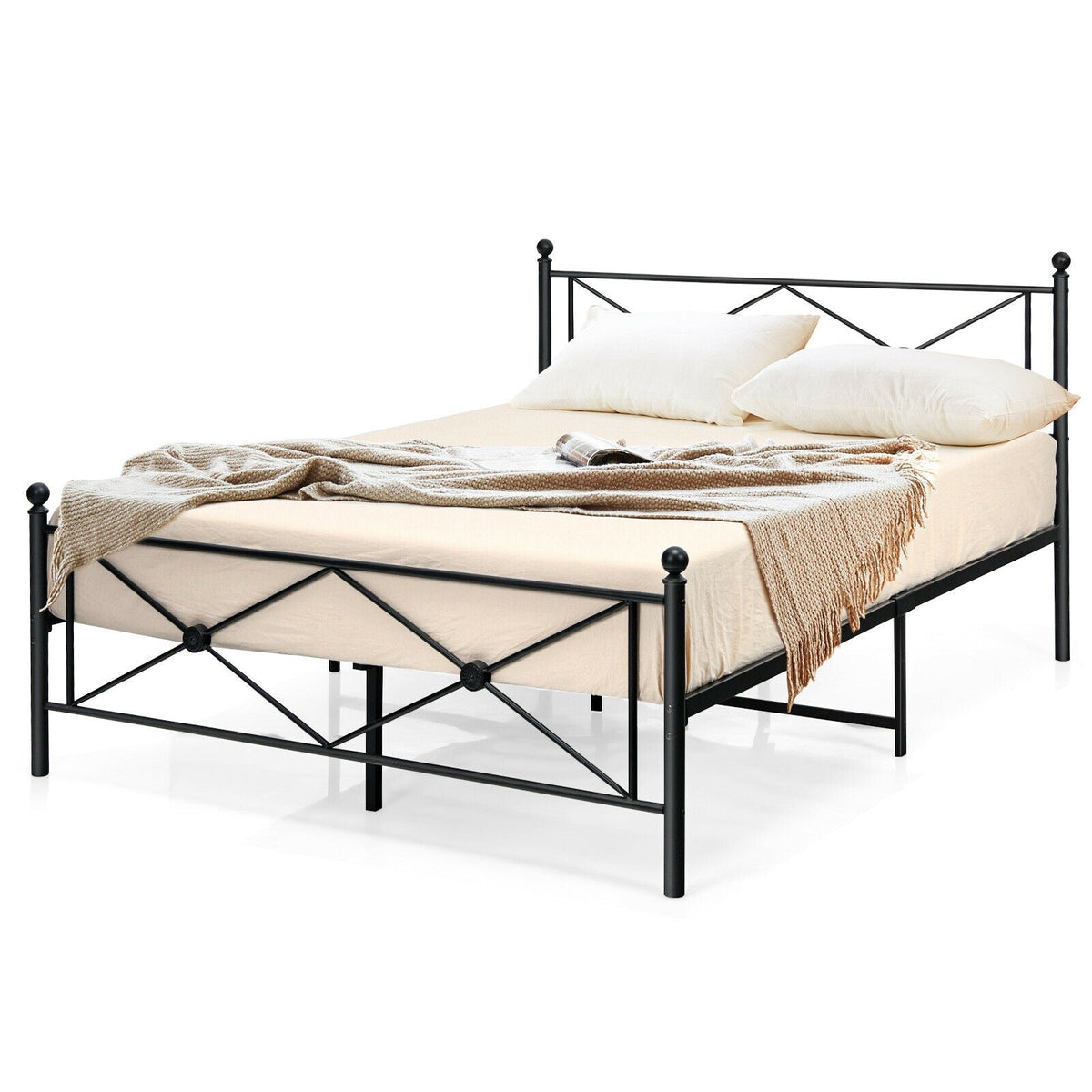 Full/Queen Size Metal Bed Frame Platform with Headboard