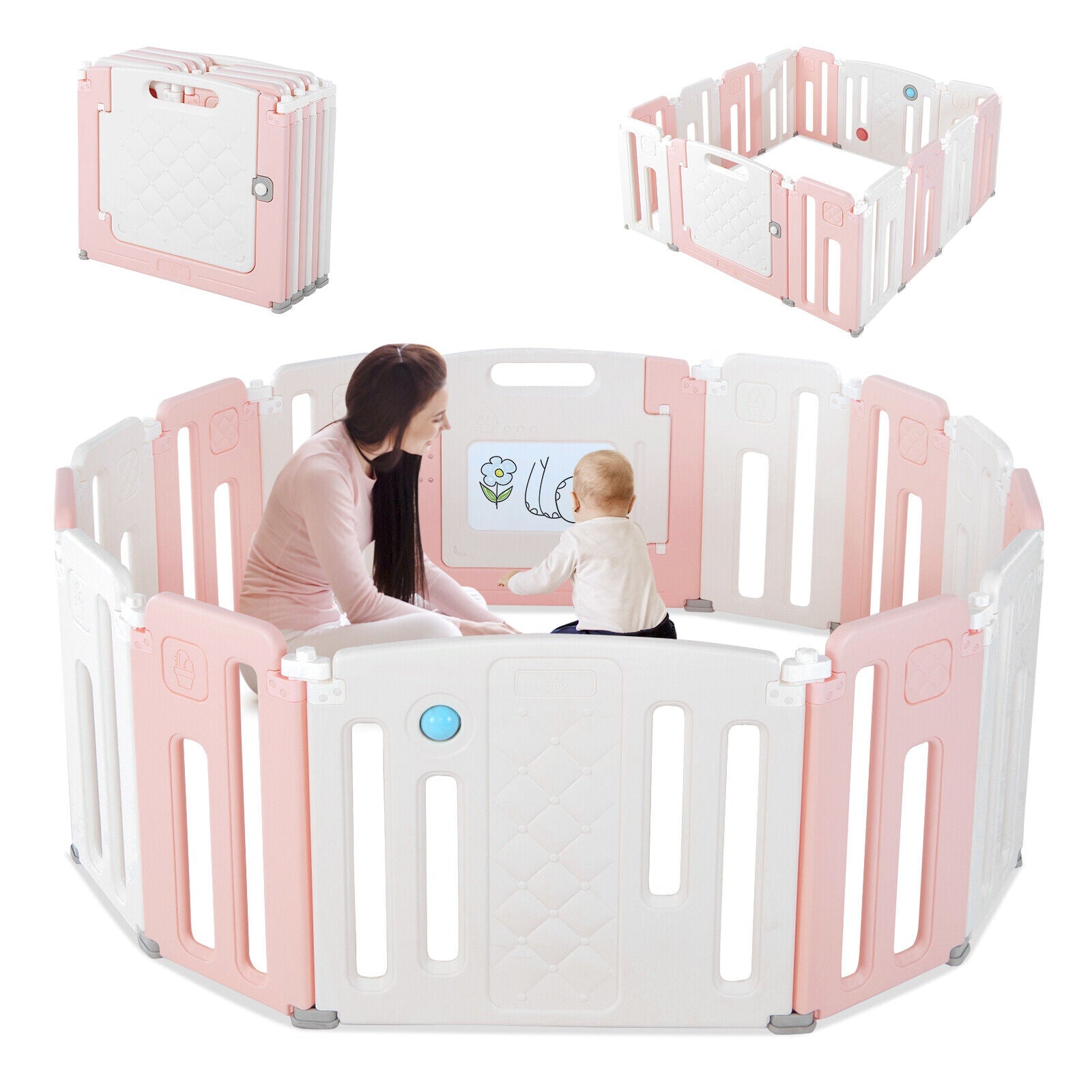 14 Panels Kids Safety Activity Play Center with Drawing Board