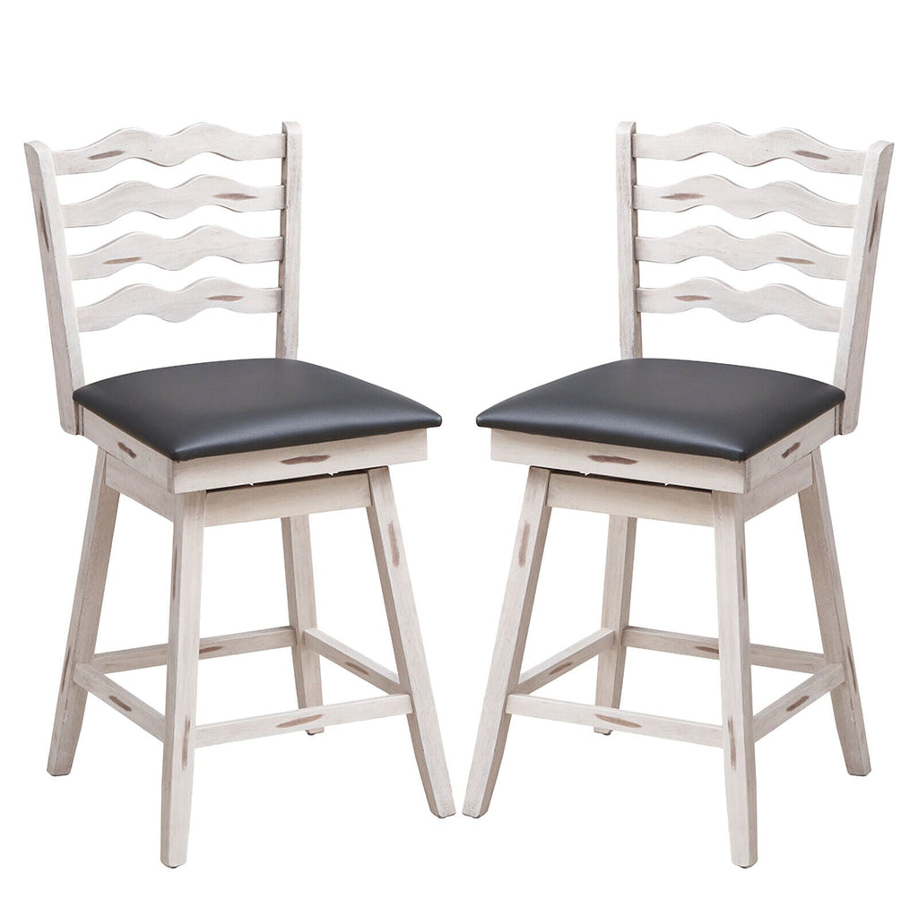 360° Swivel Bar Stools with Rubber Wood Frame and Ergonomic Backrest and Footrest