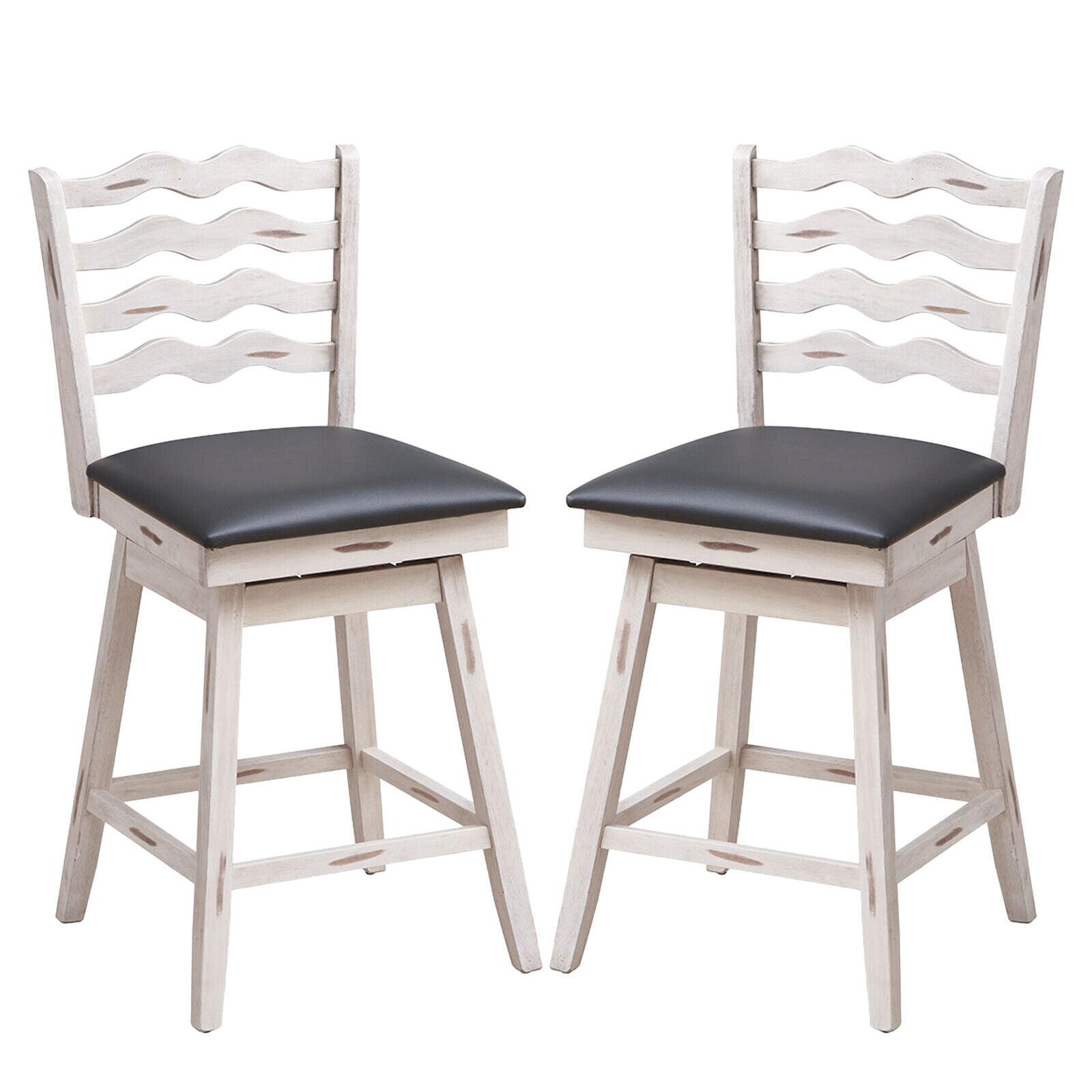 360° Swivel Bar Stools with Rubber Wood Frame and Ergonomic Backrest and Footrest
