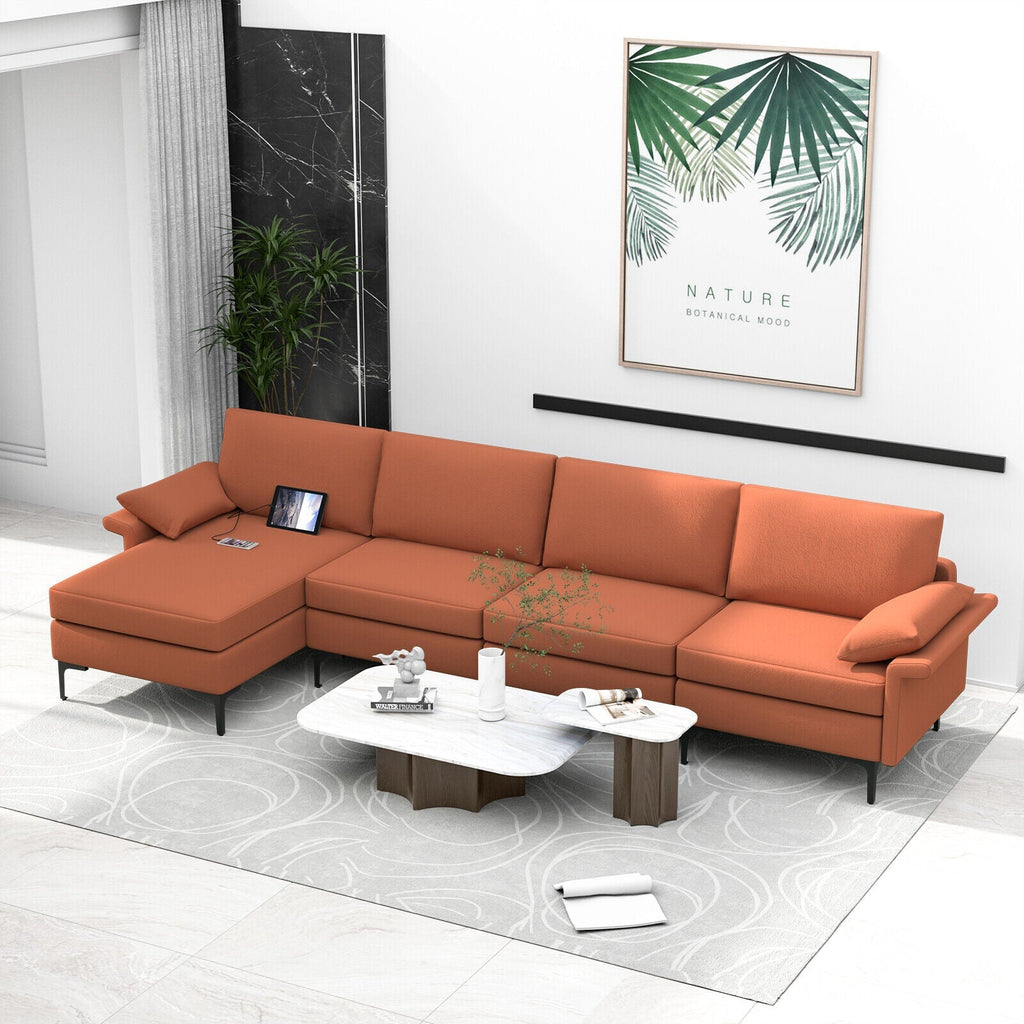Extra Large L-shaped Sectional Sofa with Reversible Chaise and 2 USB Ports for 4-5 People