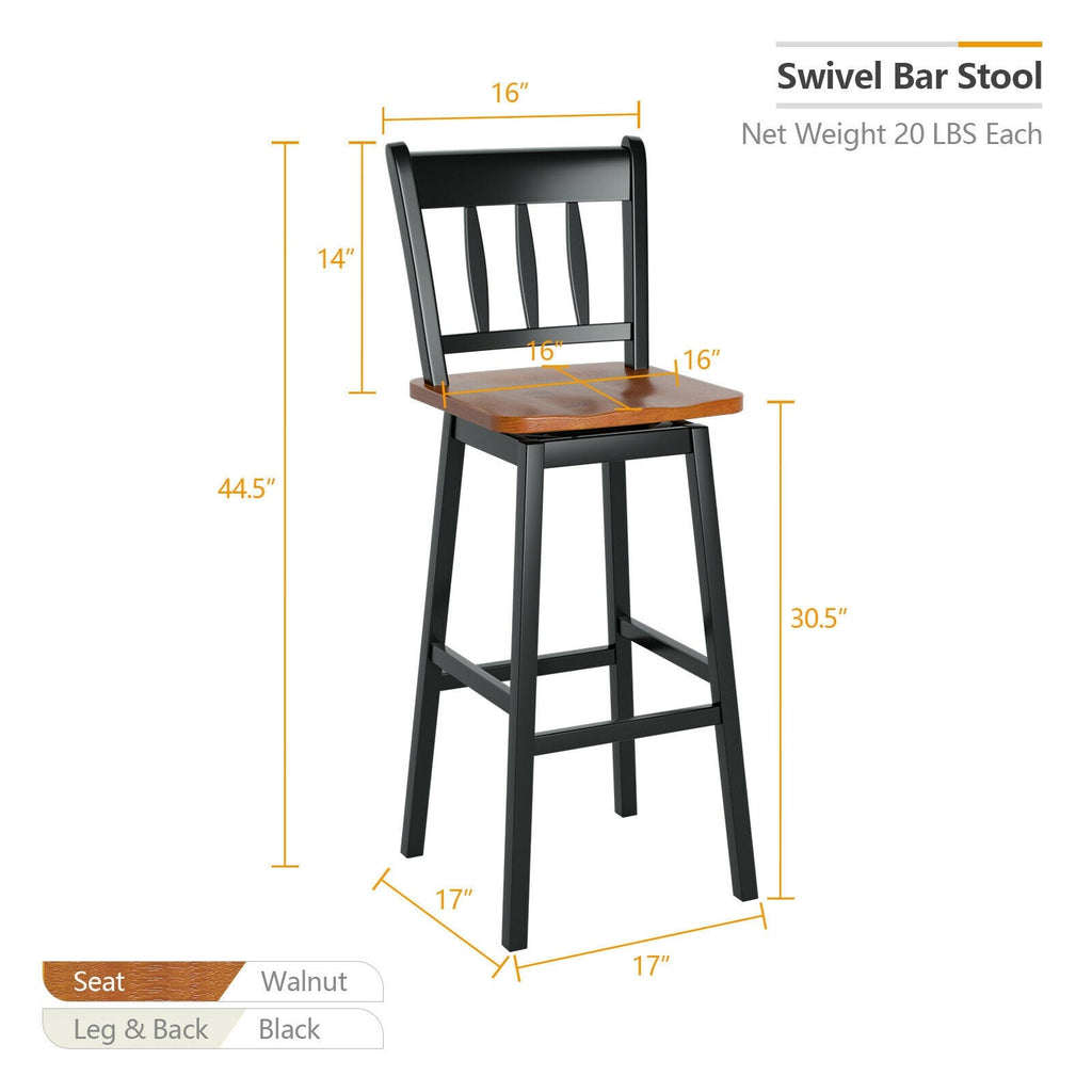 30.5 Inches Set of 2 Swivel Bar Stools with 360¬∞ Swiveling