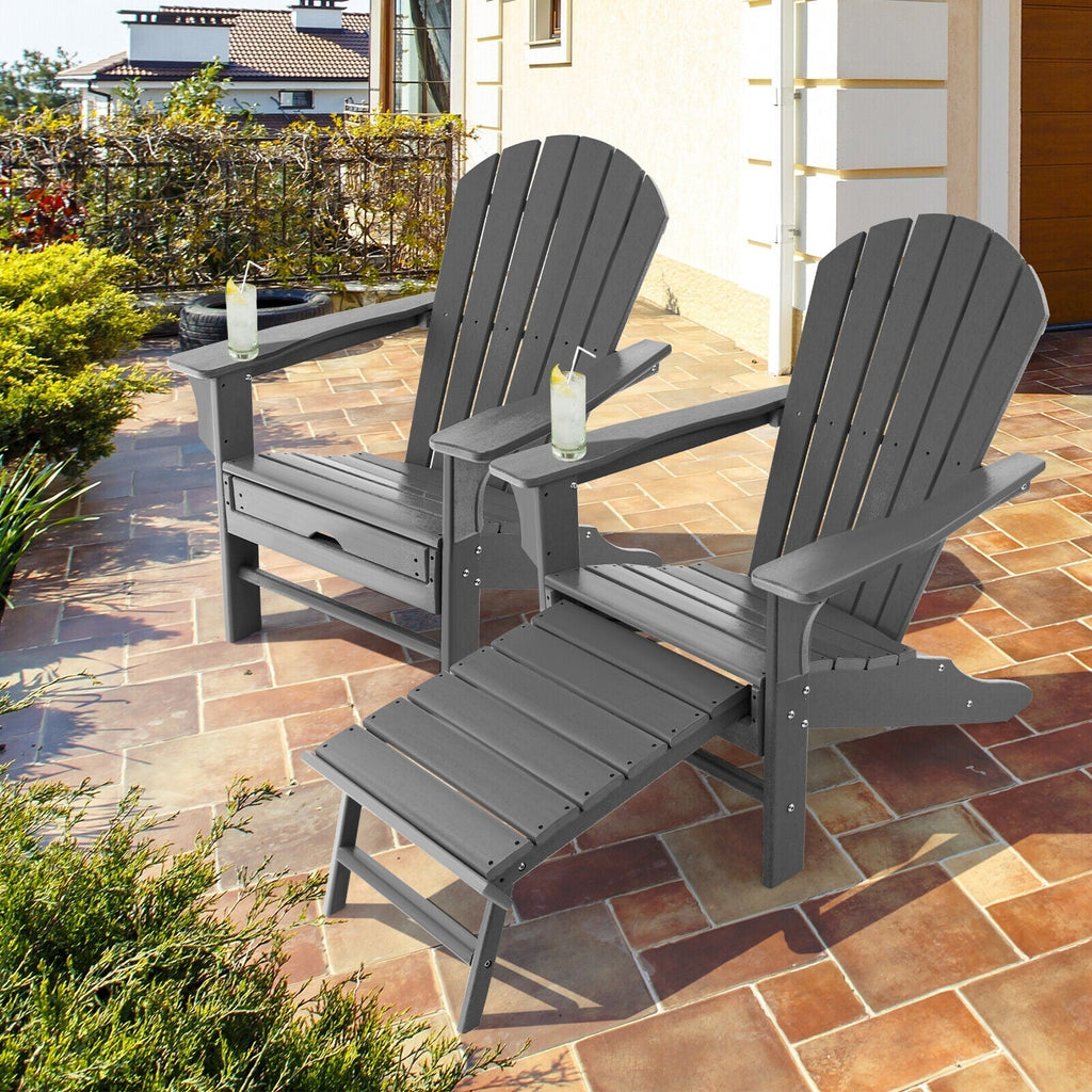 Patio HDPE Adirondack Chair with Retractable Ottoman