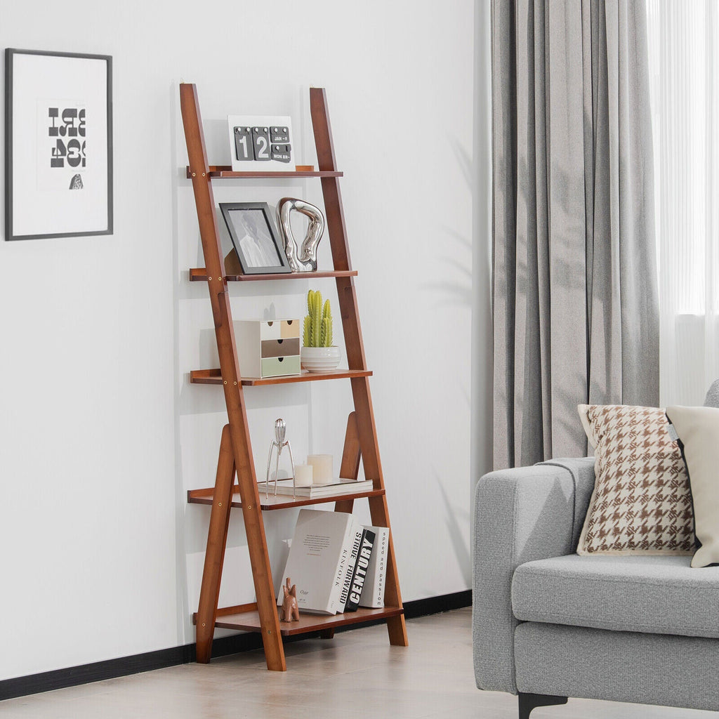 5-Tier Bamboo Ladder Shelf for Home Use