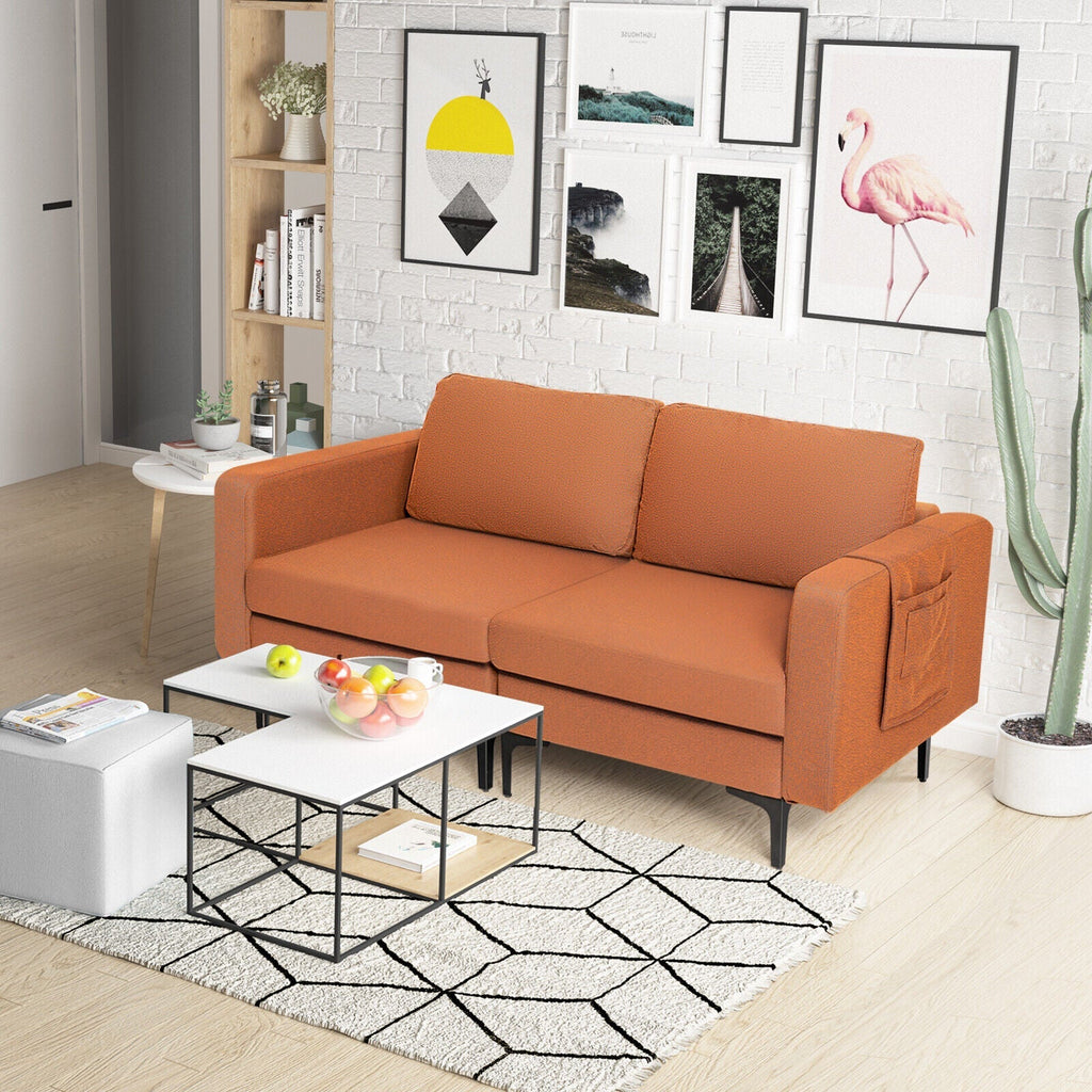 Modern Loveseat Sofa Couch with Side Storage Pocket and Sponged Padded Seat Cushions