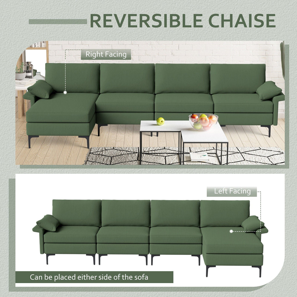 Extra Large L-shaped Sectional Sofa with Reversible Chaise and 2 USB Ports for 4-5 People