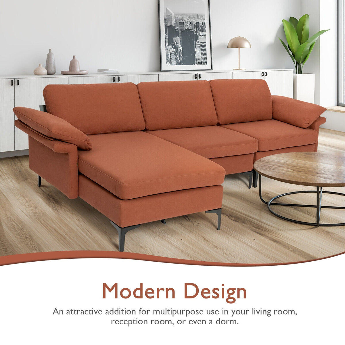 Extra Large Modular L-shaped Sectional Sofa with Reversible Chaise for 4-5 People