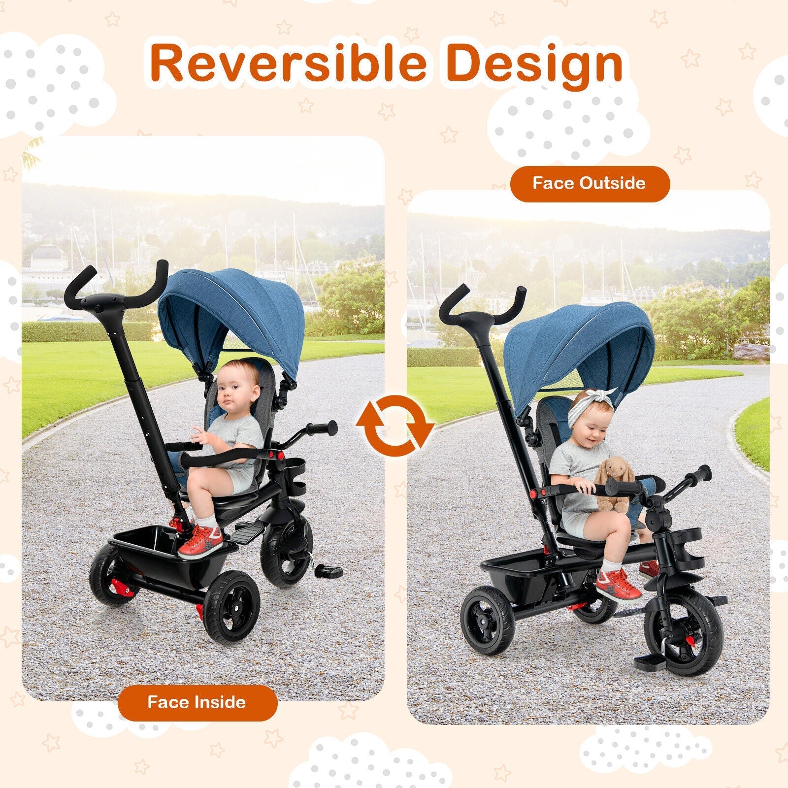 4-in-1 Baby Tricycle Toddler Trike with Convertible Seat