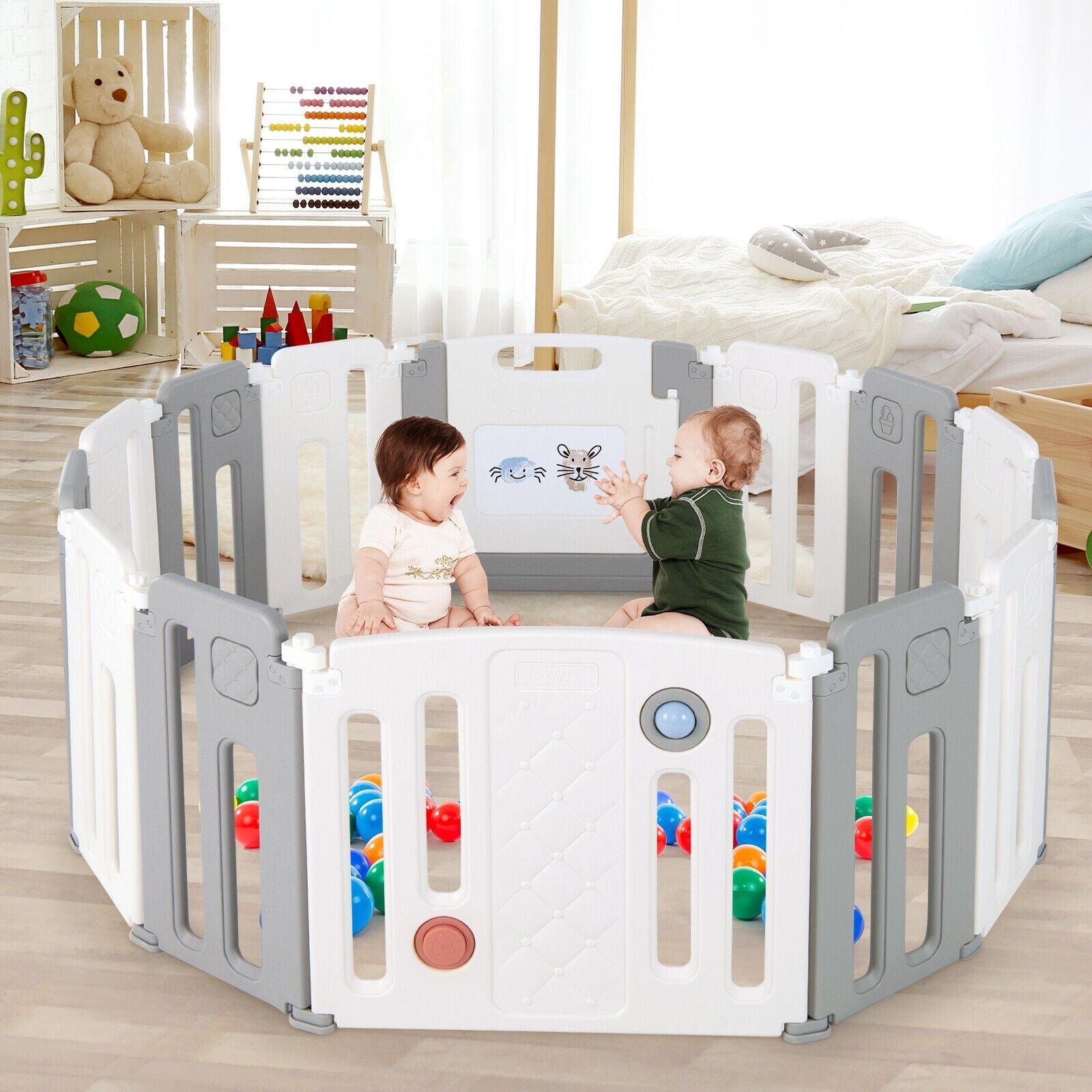 14 Panels Kids Safety Activity Play Center with Drawing Board