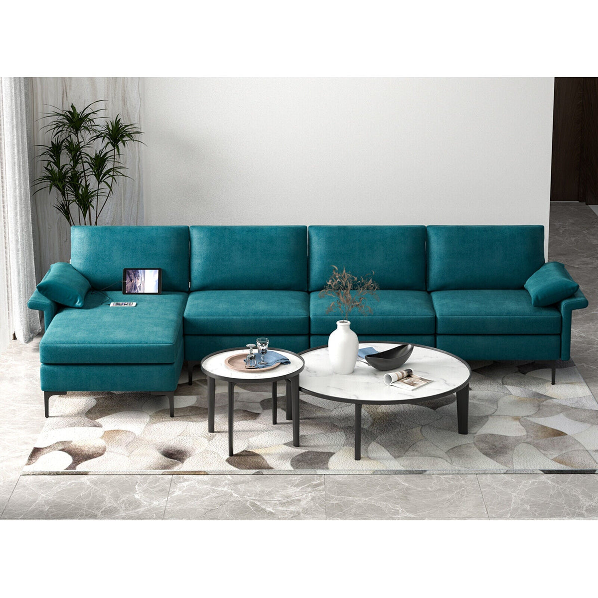 Extra Large L-shaped Sectional Sofa with Reversible Chaise and 2 USB Ports for 4-5 People