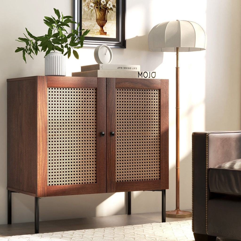 Kitchen Sideboard with 2 Rattan Doors and Adjustable Shelf