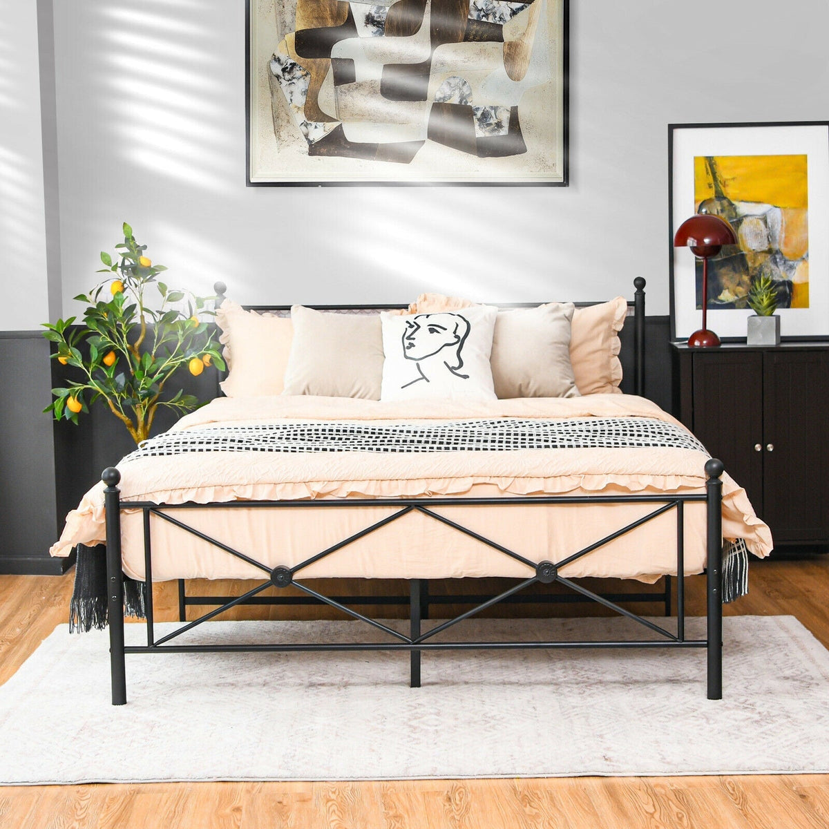 Full/Queen Size Metal Bed Frame Platform with Headboard