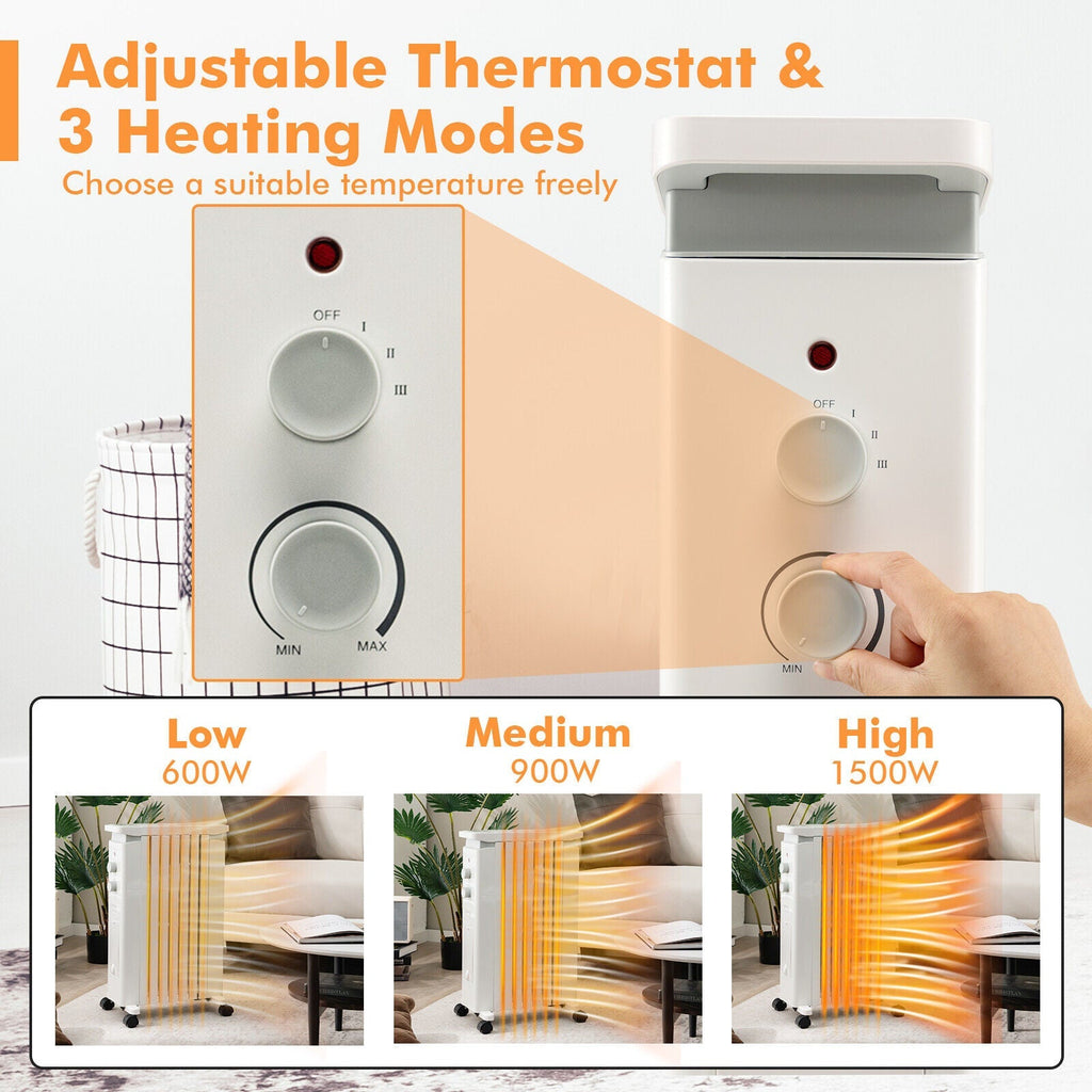 1500W Portable Oil Filled Radiator Heater with 3 Heat Settings