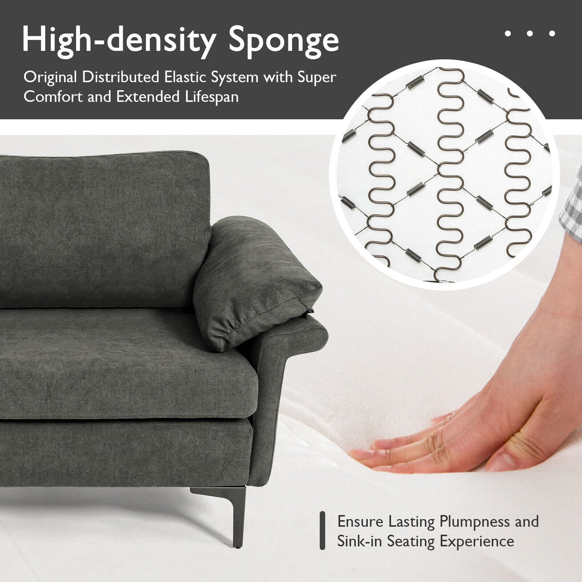 Modern Fabric Loveseat Sofa for with Metal Legs and Armrest Pillows