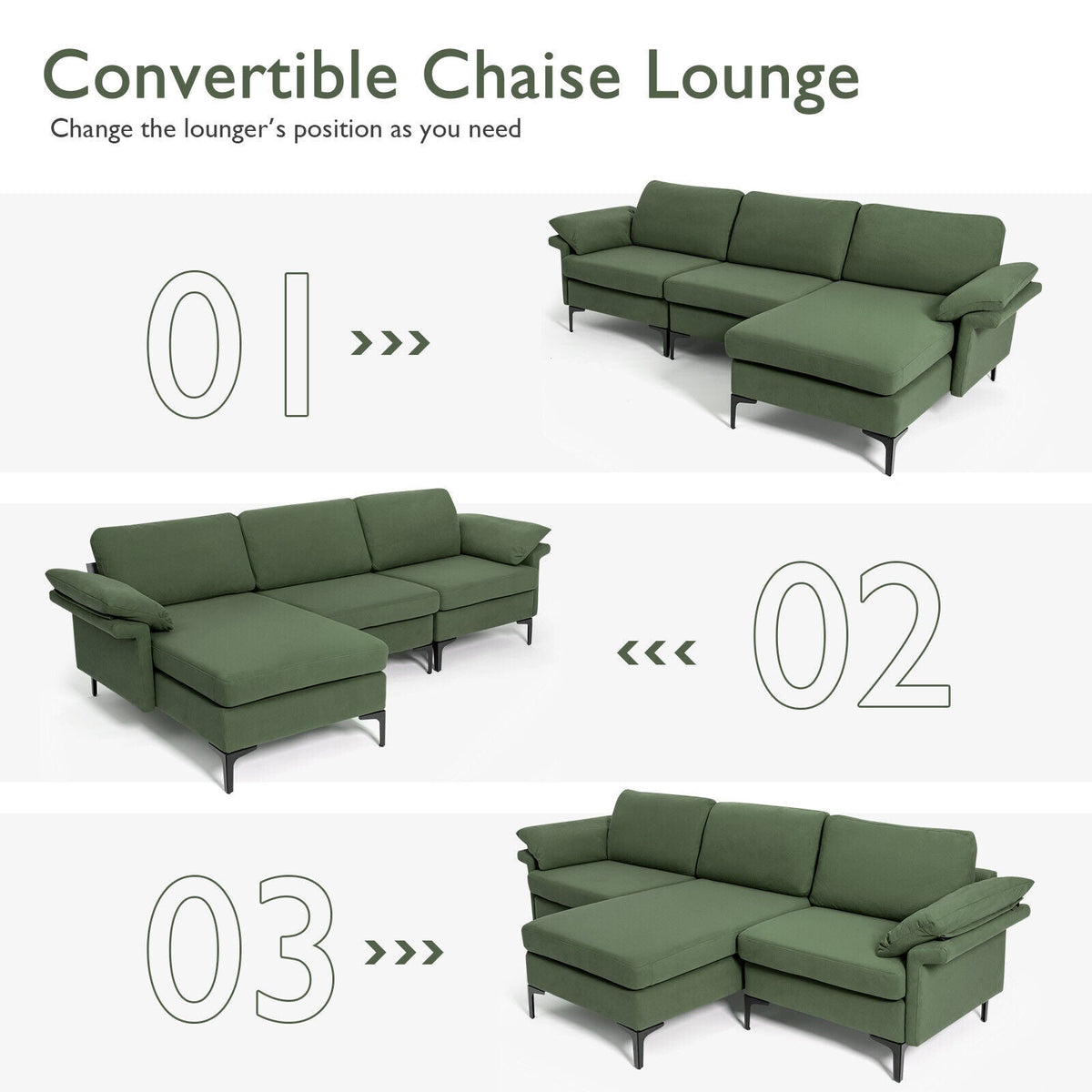 Extra Large Modular L-shaped Sectional Sofa with Reversible Chaise for 4-5 People