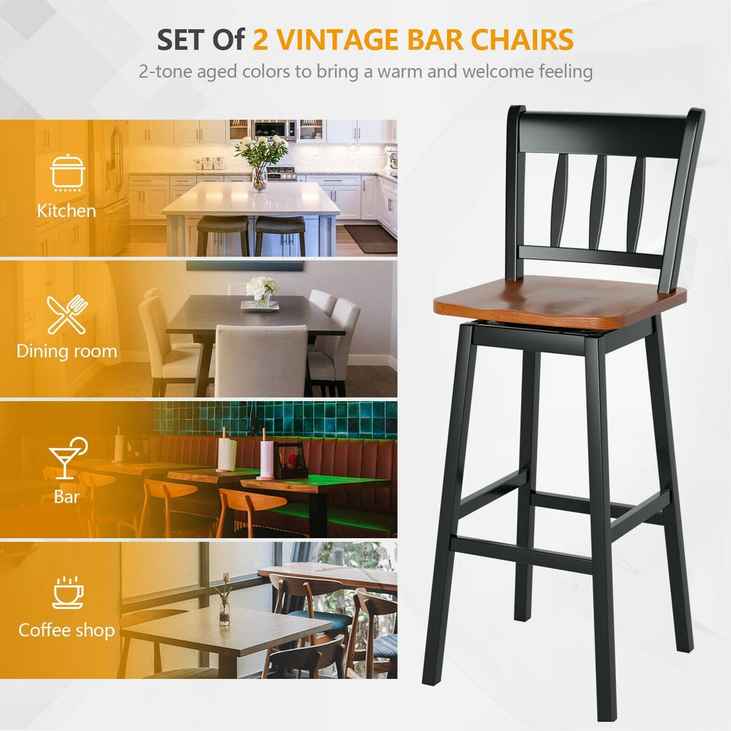 30.5 Inches Set of 2 Swivel Bar Stools with 360¬∞ Swiveling
