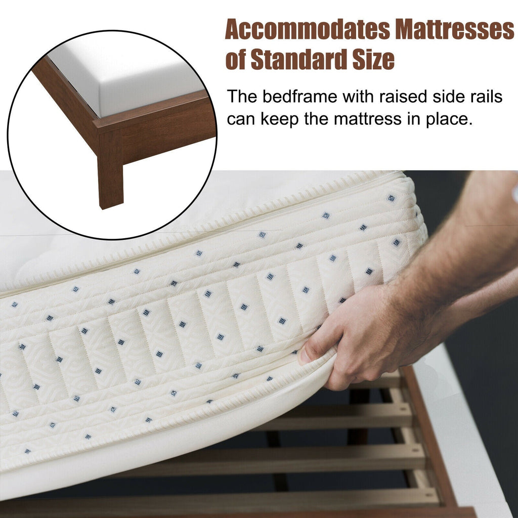 Queen Size Bed Frame Platform Slat High Headboard Bedroom with Rubber Wood Leg