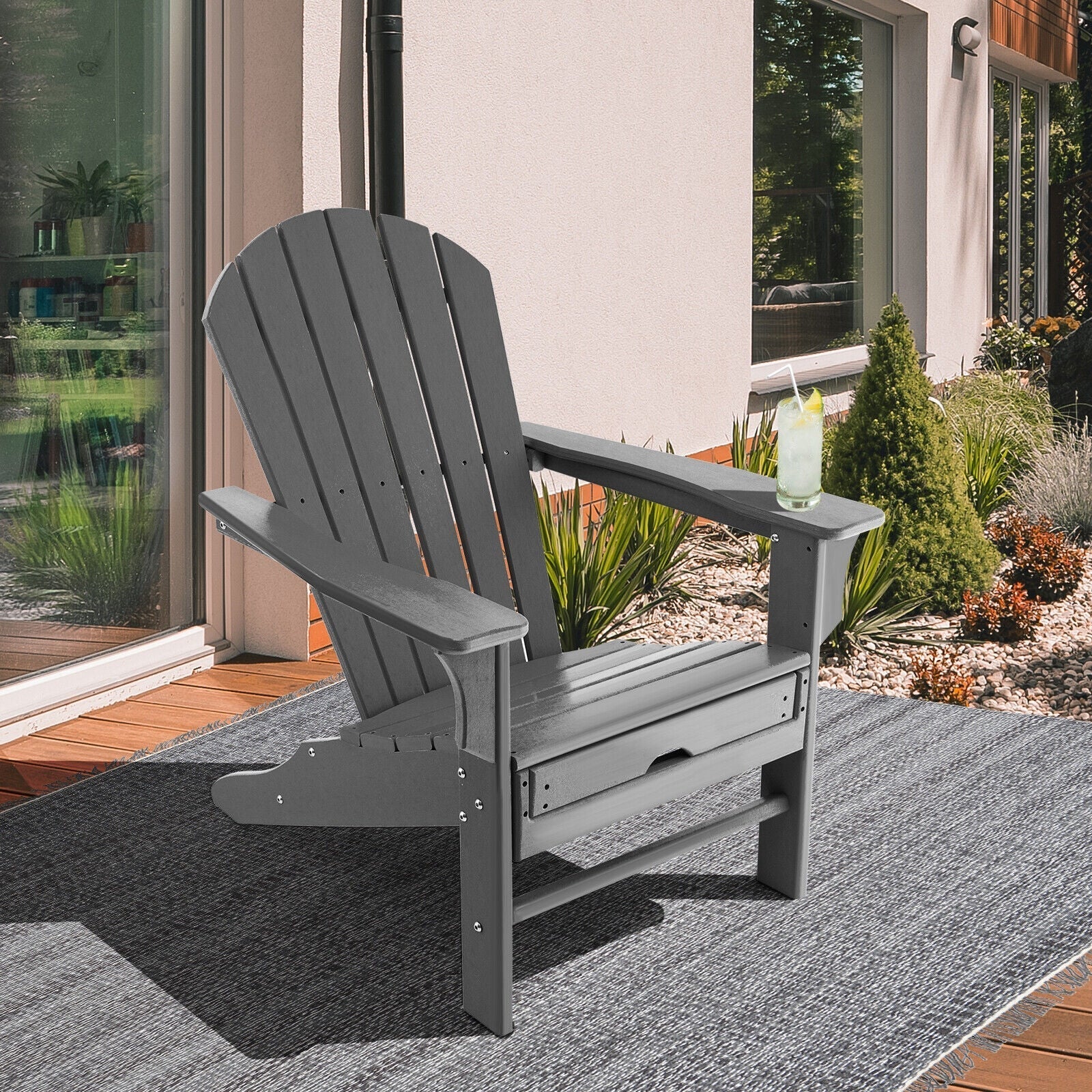 Patio HDPE Adirondack Chair with Retractable Ottoman