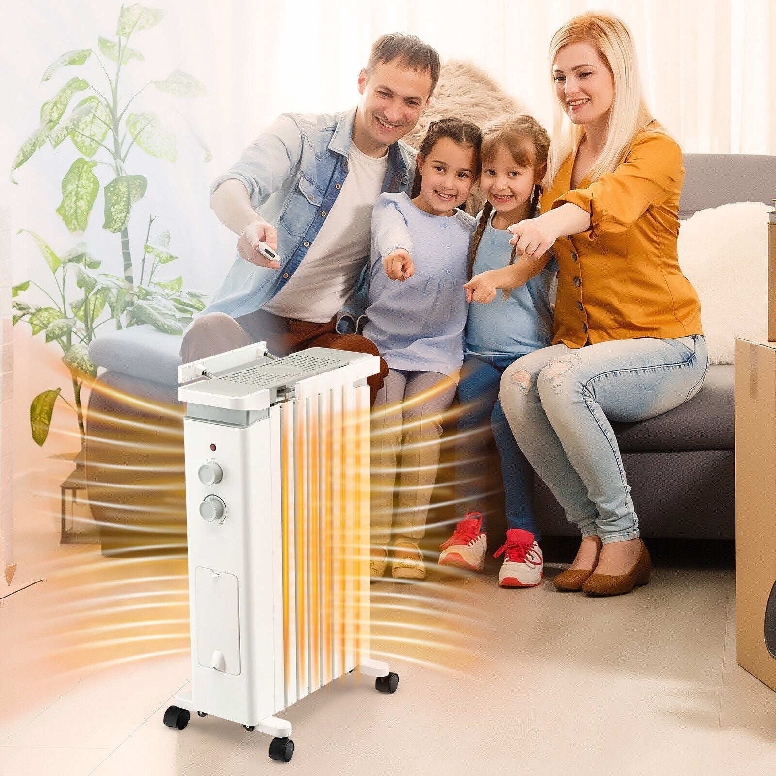 1500W Portable Oil Filled Radiator Heater with 3 Heat Settings