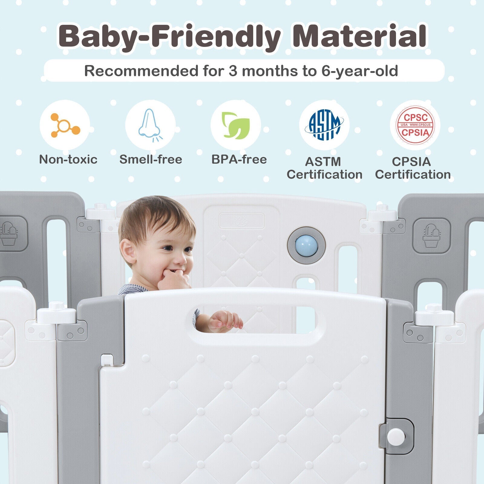 14 Panels Kids Safety Activity Play Center with Drawing Board