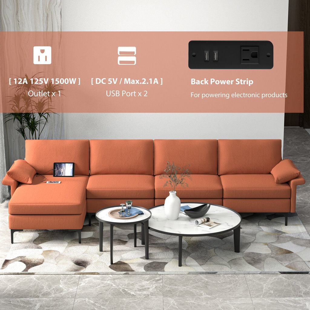 Extra Large L-shaped Sectional Sofa with Reversible Chaise and 2 USB Ports for 4-5 People