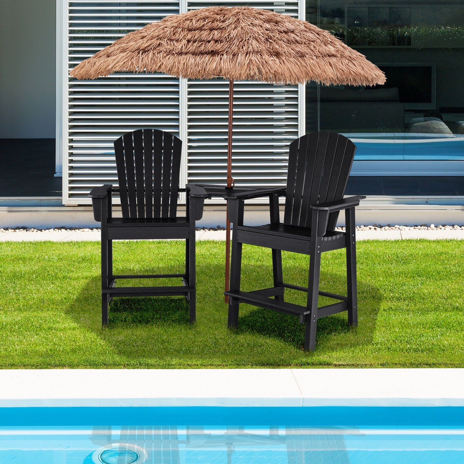 2 Pieces HDPE Tall Adirondack Chair with Middle Connecting Tray