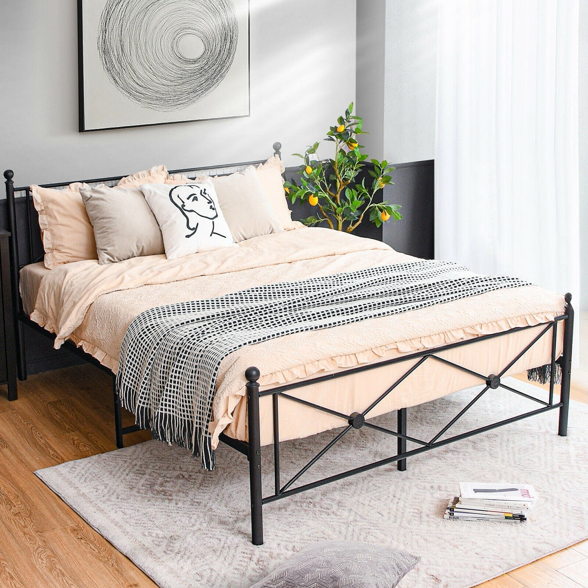 Full/Queen Size Metal Bed Frame Platform with Headboard
