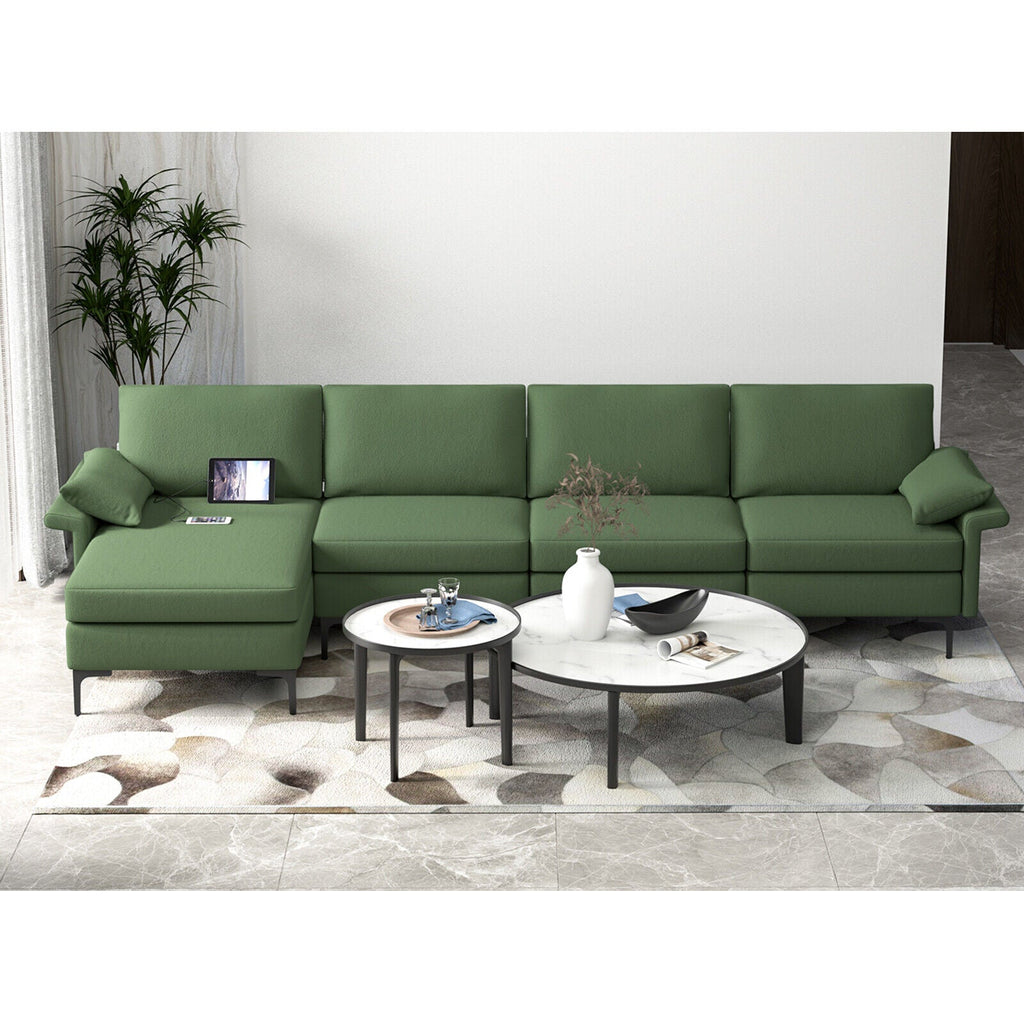 Extra Large L-shaped Sectional Sofa with Reversible Chaise and 2 USB Ports for 4-5 People