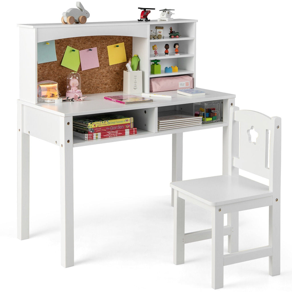 Kids Desk and Chair Set with Hutch and Bulletin Board for 3+ Kids