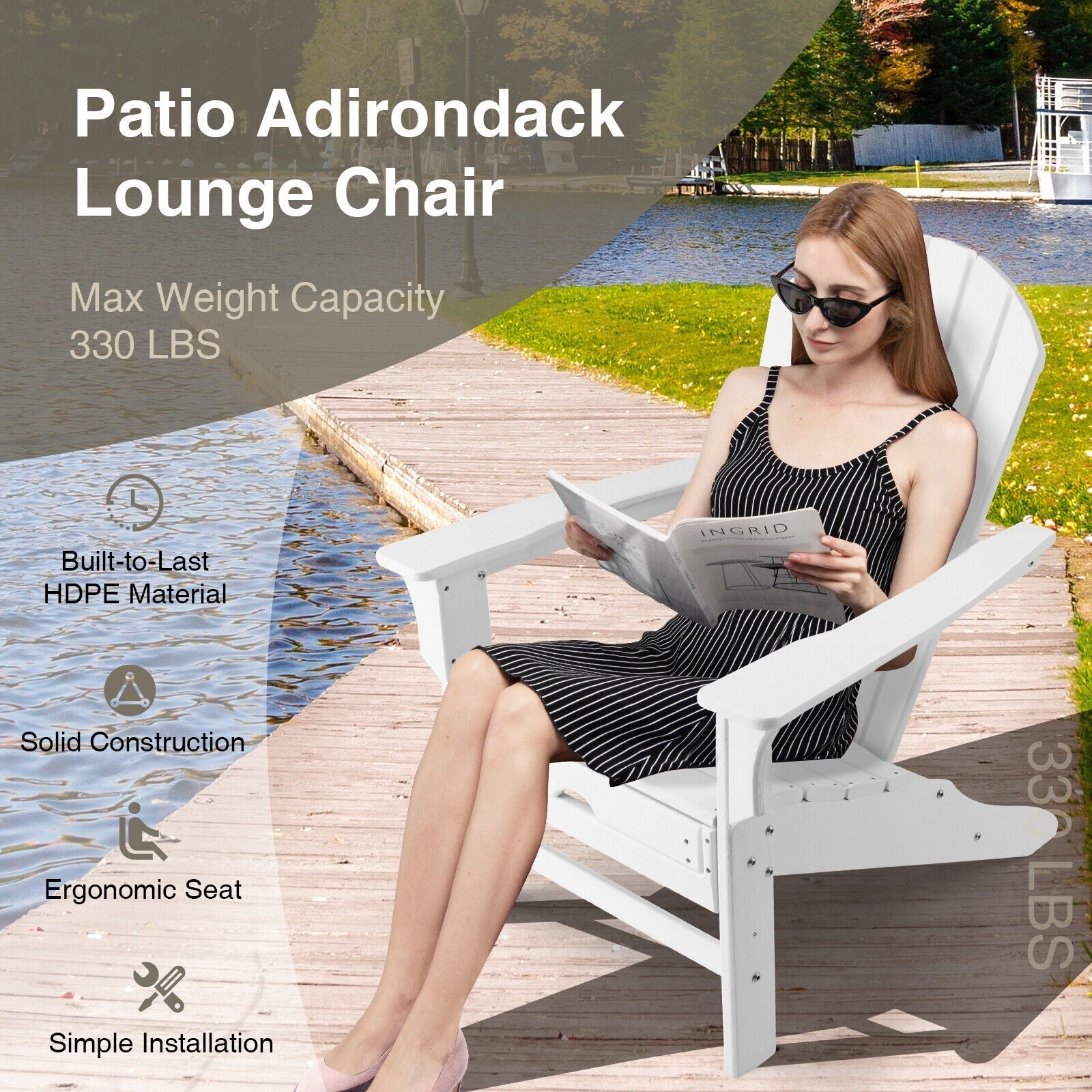 Patio HDPE Adirondack Chair with Retractable Ottoman