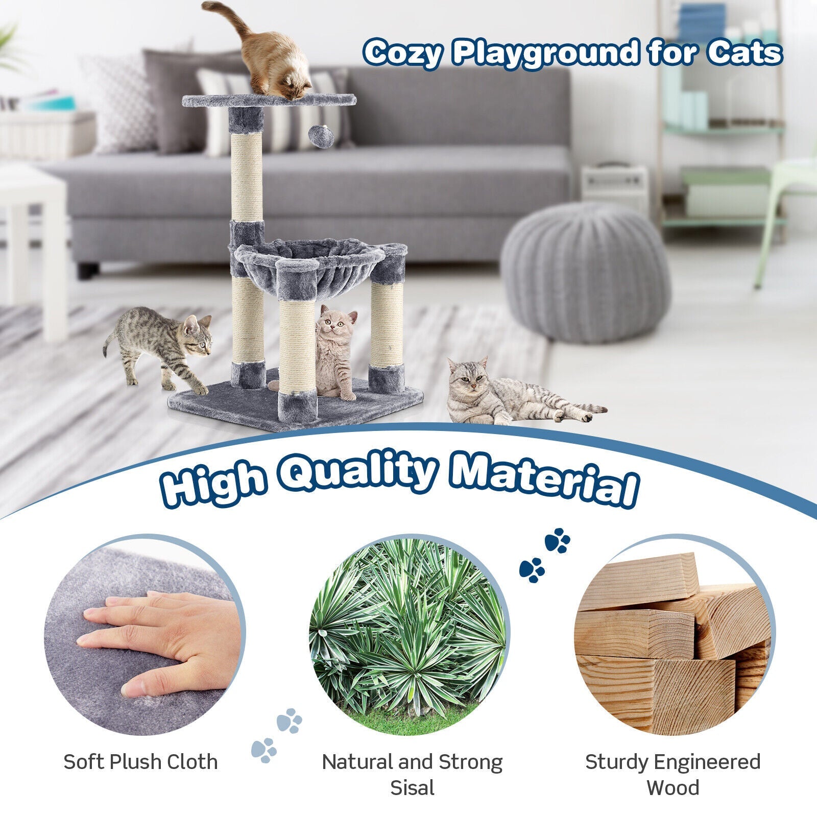 Multi-level Cat Tree with Scratching Posts and Cat Hammock
