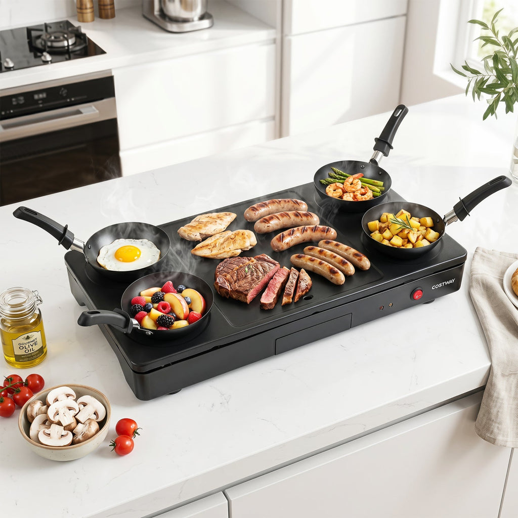 Electric Raclette Grill with 4 Nonstick Woks and Spatulas