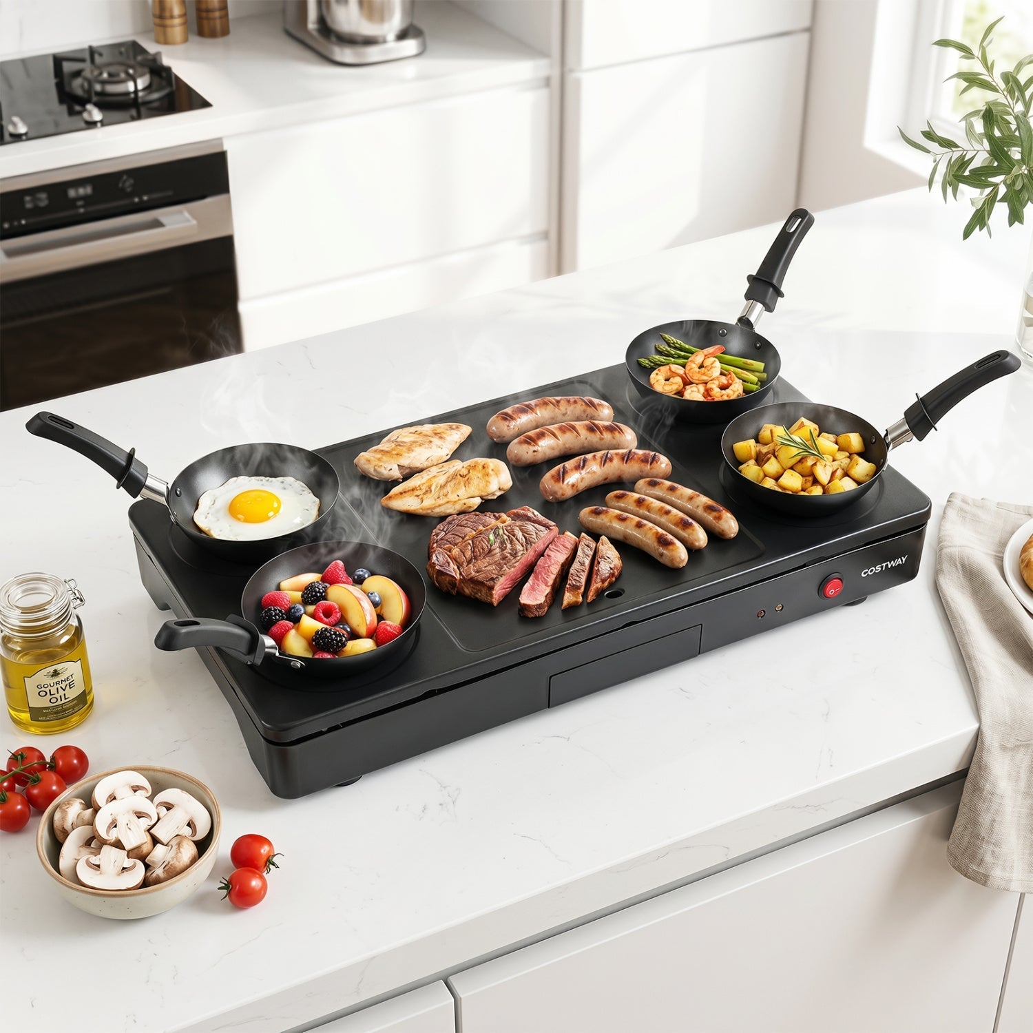 Electric Raclette Grill with 4 Nonstick Woks and Spatulas