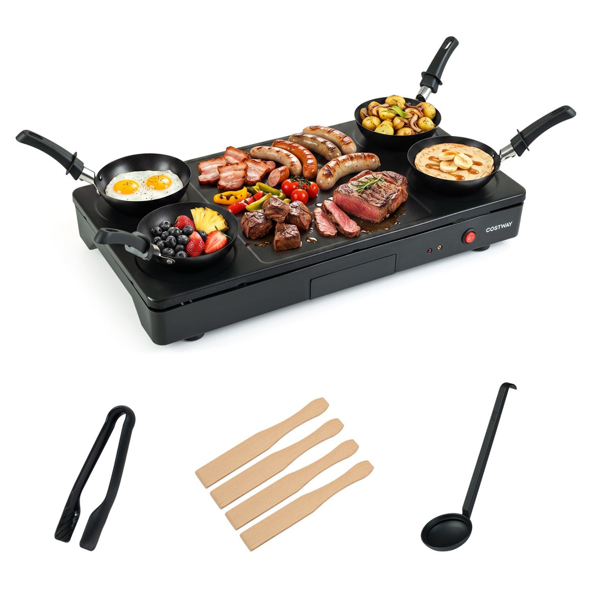Electric Raclette Grill with 4 Nonstick Woks and Spatulas