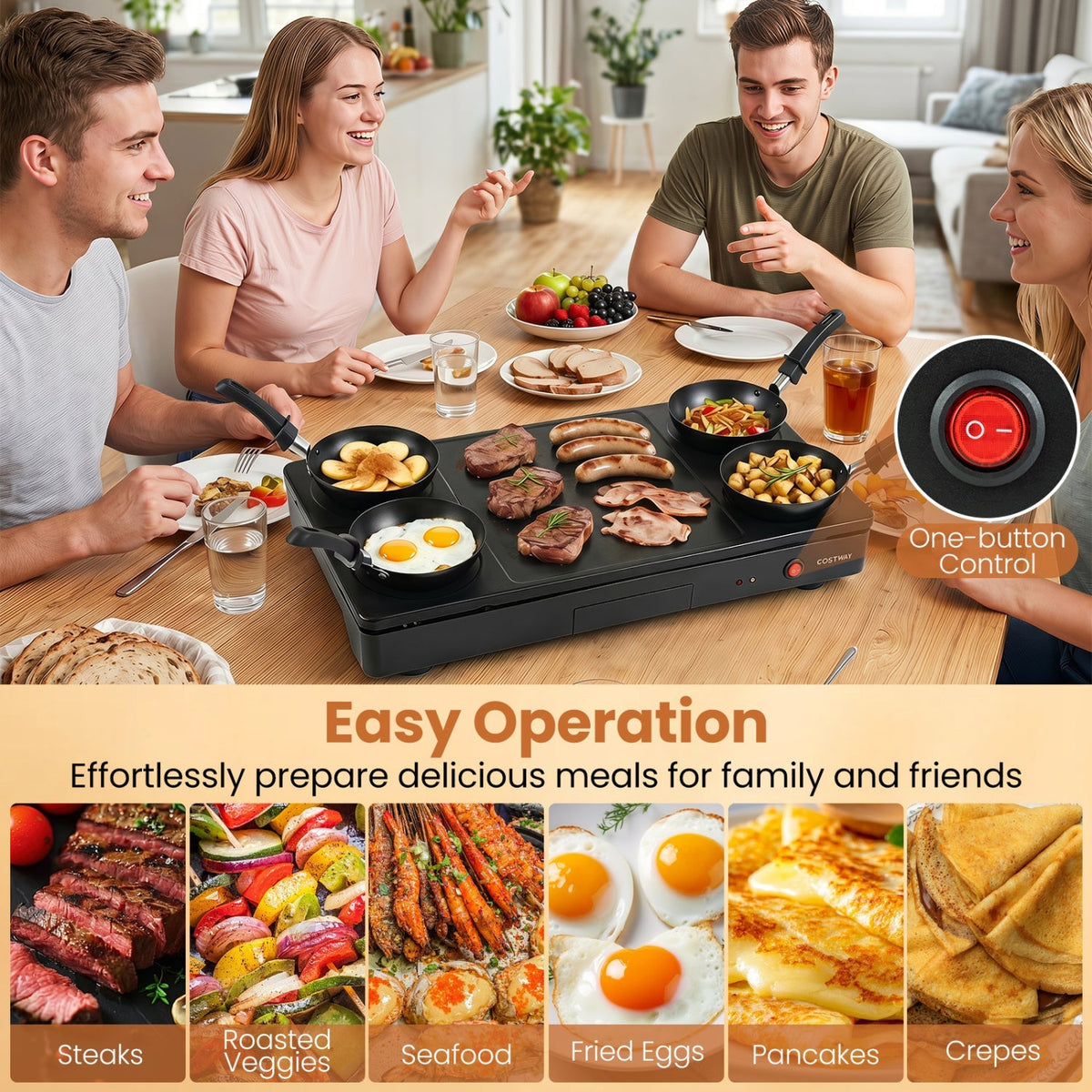 Electric Raclette Grill with 4 Nonstick Woks and Spatulas